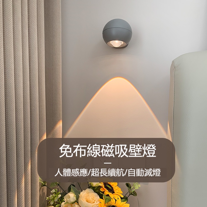 ✨【免布線磁吸壁燈】人體感應+360°旋轉｜20小時超長續航｜安裝只要3步驟！