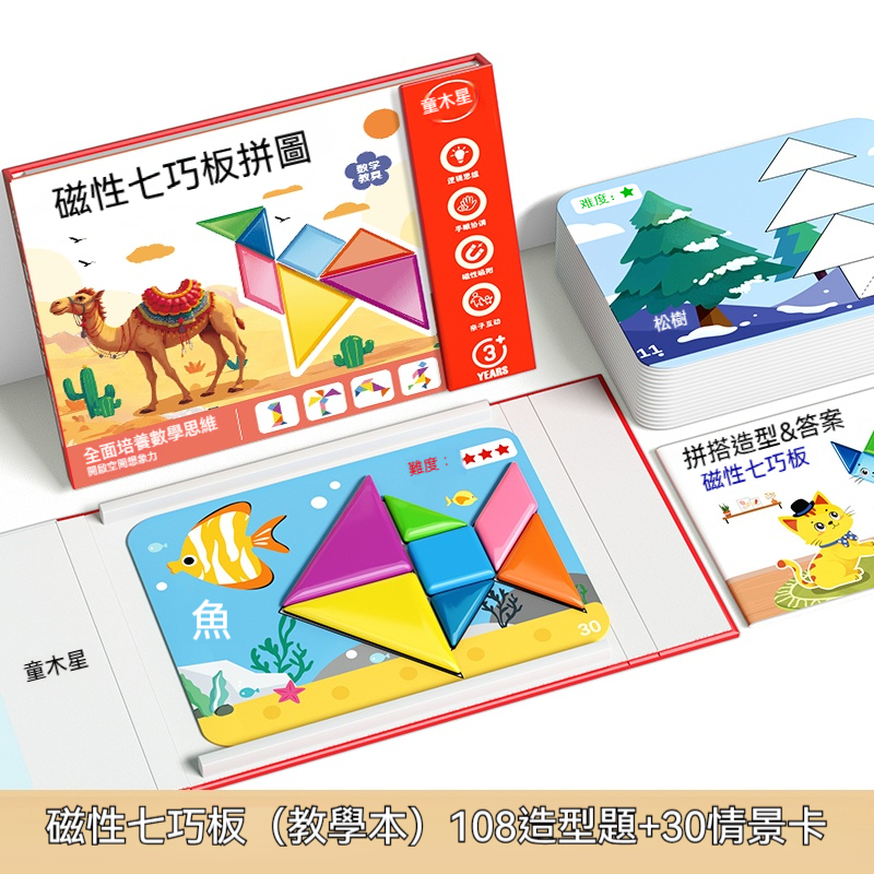 ✅ 【磁力防落設計】拼圖嘸散形，囡仔專注創造唔受氣！ ✅ 【附贈創意圖卡】照圖拼練觀察，自由拼練創新，雙模式學習～ ✅ 【幼兒園至小學適用】基礎形狀認收到進階幾何，一盒用多年！