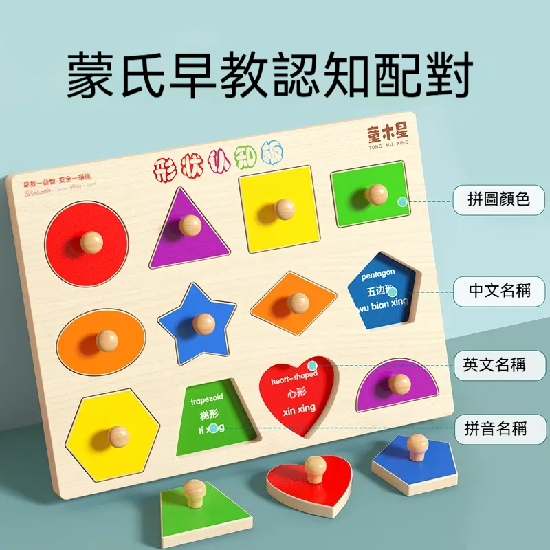 【立體幾何手抓板拼圖】來啦！讓寶寶在玩樂中悄悄變聰明！種類豐富✅  激發空間想像力 ✅  訓練手眼協調與專注力  ✅  安全木質+環保漆✅  親子互動超有趣