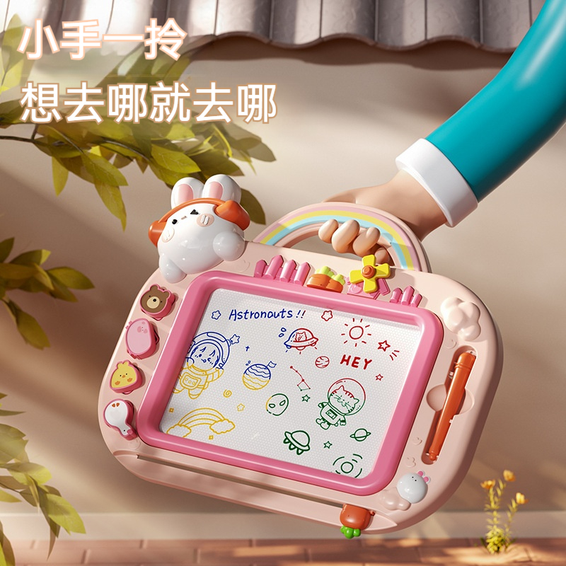 【魔法重現！兒童磁性畫板】告別塗鴉煩惱，一鍵清屏超省心！✅輕輕一推瞬間清零✅磁性筆+印章組合✅輕便易攜帶✅無粉塵不髒手✅無粉塵不髒手