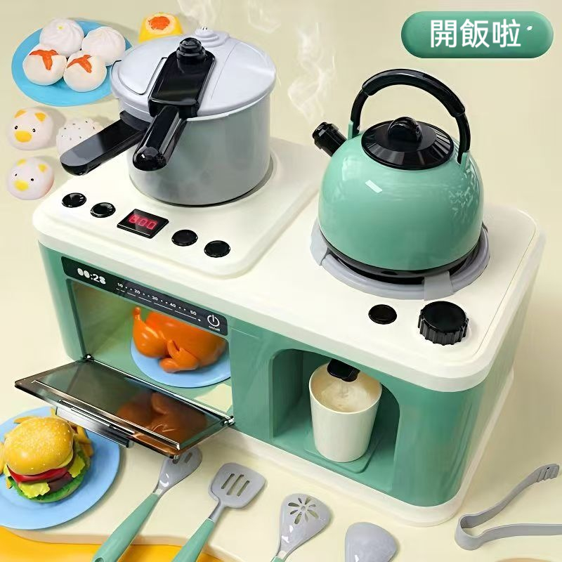 「兒童廚房升級✨這組噴霧小爐讓囝仔煮飯有煙有真相，玩到變身小廚神～」✨生活認知模仿探索 ✨人際互動 邏輯想象 ✨動手能力 模擬情景✨ 蒸汽噴霧出水功能 ✨聲音效果燈光效果✨模擬餐具 模擬食材