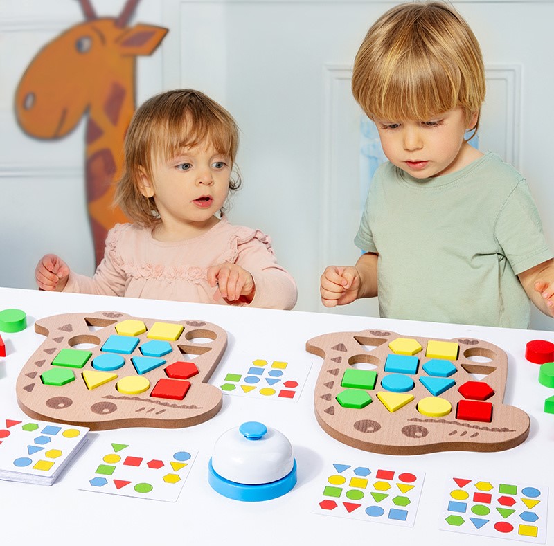 【幾何形狀配對拼圖】✨形狀對戰擂台開打！雙人幾何積木～配色卡搶當疊疊王！