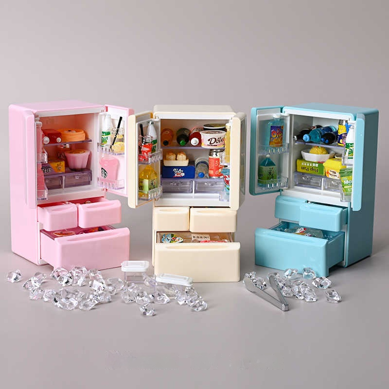迷你雙門冰箱~過家家必備神器!擬真燈光+開門音效3歲+女孩的夢幻廚房~