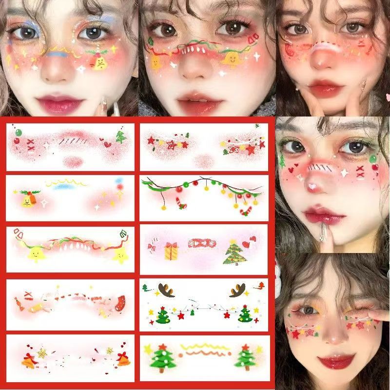 聖誕變身貼紙～一秒變身薑餅人、馴鹿精靈！貼上立刻有節日感，水洗就掉超方便✨✅ 防水抗汗設計✅ 夜光反光材質✅多款主題圖案