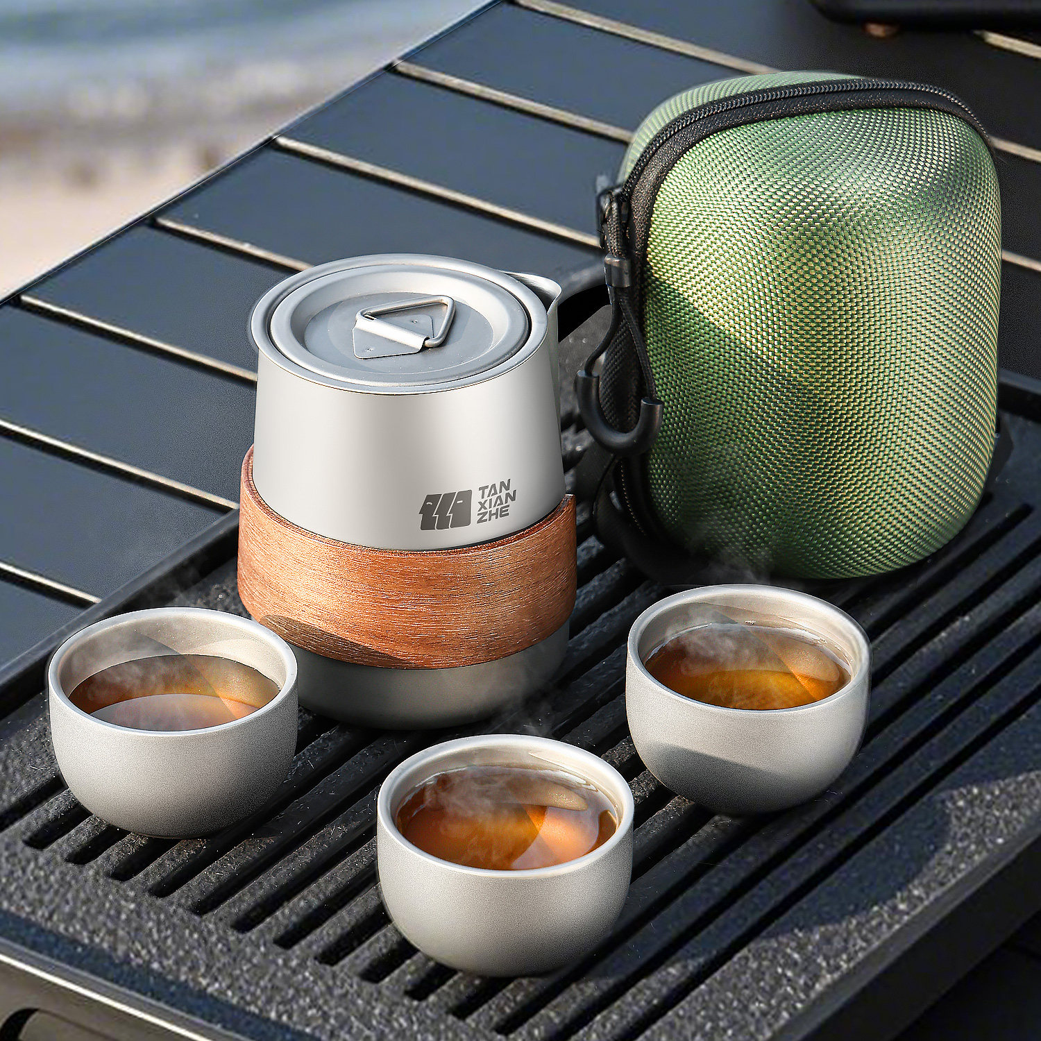露營茶具套餐✅茶具一體 | 全套收納✅V型出水口 | 倒水利落斷水乾脆✅加厚胡桃木 | 隔熱防燙夾
