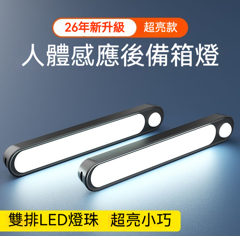 免接線後備箱感應燈｜2026年全新升級✨ 開箱即亮、關箱即滅！人體感應超靈敏！ 3M強磁吸附＋500mAh續航50天，夜間找東西不再摸黑！